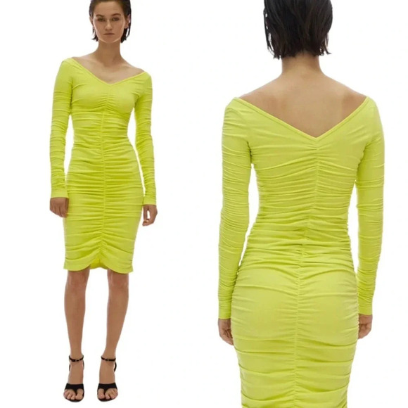 Helmut Lang Long Sleeve Ruched Mini Dress Bright Yellow Size XS/S NWT - Picture 13 of 13